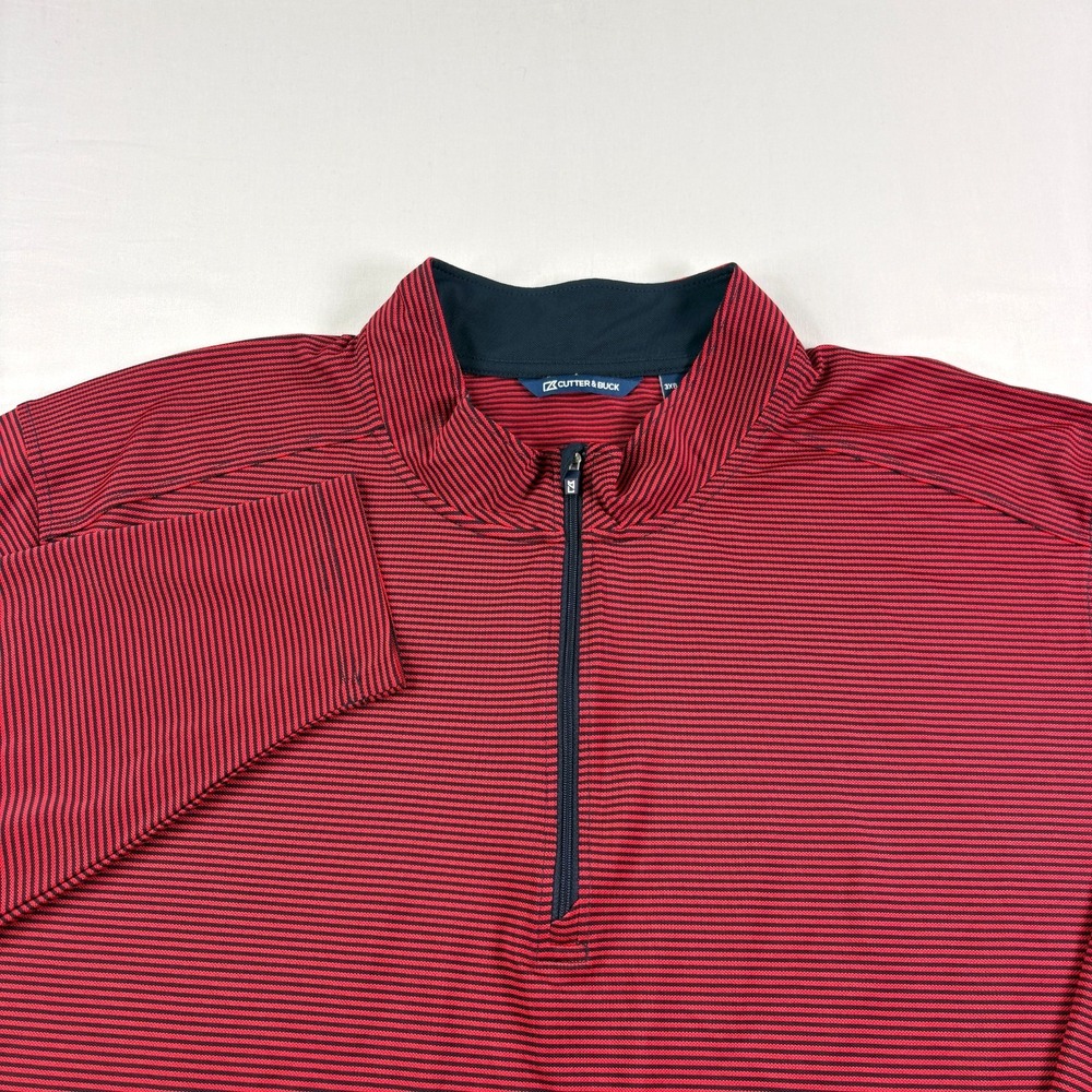 Cutter‎ & Buck Shirt Mens 3XB Big Red Striped Golf Pullover 1/4 Zip Performance